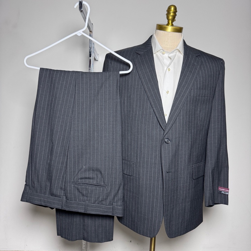 Jos. A. Bank Suit Mens 44R 38W Grey Pinstripe Wool 2-Button Notch Lapel